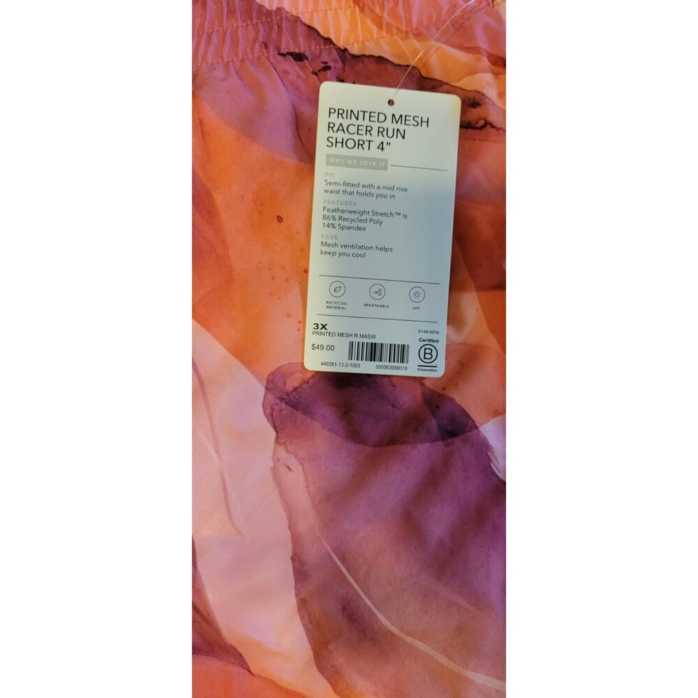 Athleta Sz 3X Printed Mesh Racer Run Shorts 4" NWT Orange & Pink Womens - Picture 5 of 15